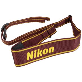 Nikon AN-6W Bred axelrem i vinröd/gul vävd nylon (3 cm)