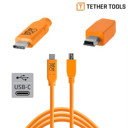 TetherPro USB-C till 2.0 Mini-B 5 pin 4.6m Orange