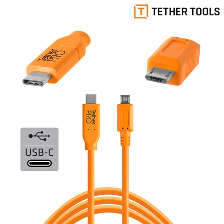 TetherPro USB-C till 2.0 Micro-B 5 pin 4.6m Orange
