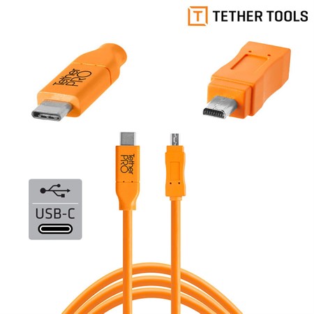 TetherPro USB-C till 2.0 Mini-B 8 pin 4.6m Orange